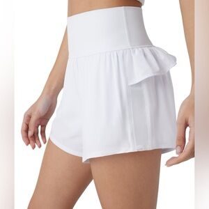 Halara Breezeful High Waisted Ruffle Contrast Mesh 2-in-1 Quick Dry Yoga Shorts